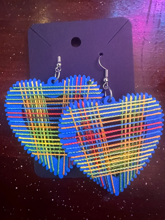 Blue Heart yarn earrings